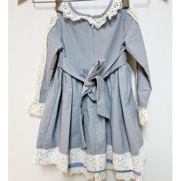 Only Little Once OLO Girls Tie Back Dress Blue with White Trim 4 - Picture 7 of 9